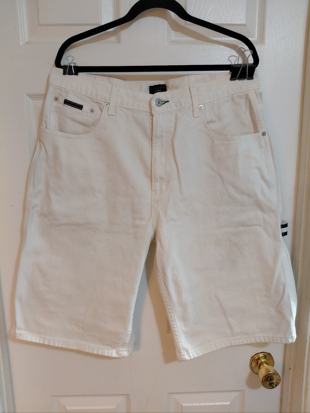 Vintage Y2K Tommy Hilfiger Jeans Men's White Denim Cargo Shorts 100% Cotton 36